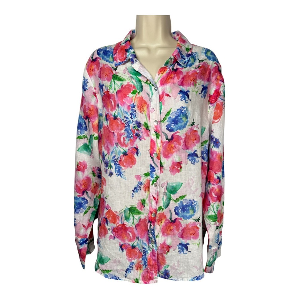 Cut Loose Floral Linen‎ Top Womens Sz Large Lightweight Colorful Summer Office